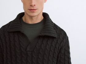 Вязаный джемпер поло с косами, Зеленый