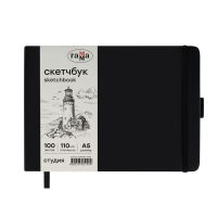 Скетчбук Гамма "Студия" 21х14,8 см 100 л 110 г, черный, твердая обложка, на резинке, слоновая кость