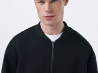 Бомбер на молнии из ткани интерлок, Черный