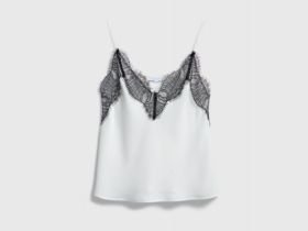 Сатиновый топ с кружевом, Белый