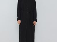 Платье-рубашка с поясом, Черный