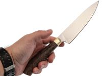 Нож кухонный Шеф-1, сталь Х12МФ латунь, карельская береза