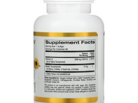 California Gold Nutrition, Витамин E из подсолнечника со смешанными токоферолами, 400 МЕ, 90 растительных мягких таблеток
