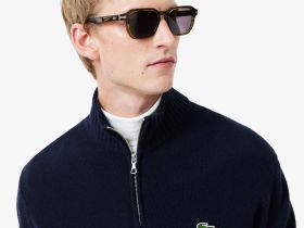 Мужской шерстяной свитер Lacoste на молнии с высоким воротом