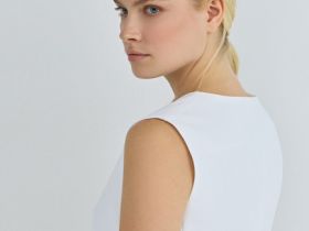 Жилет с ассиметричной застёжкой на пуговицы, Белый