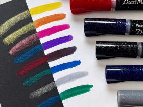 Маркер-кисть с подкачкой чернил Pentel 1-10 мм, цвет черный+красный металлик в блистере