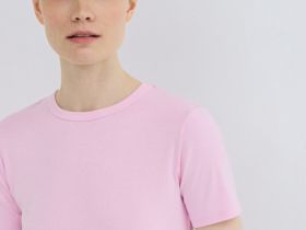 Приталенная футболка в рубчик, Розовый