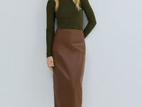 Прямая юбка миди из искусственной кожи, Оранжевый