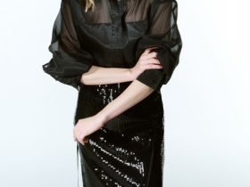 Прямая юбка с пайетками, Черный