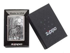 Зажигалка ZIPPO Classic Волк с покрытием Brushed Chrome