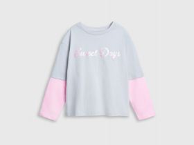 Лонгслив с принтом для девочек, Серый