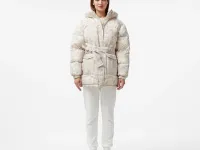 Женский короткий пуховик Lacoste с поясом и высоким воротом