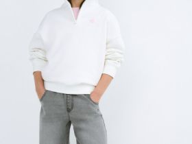 Свитшот с воротником-стойкой на молнии для девочек, Белый