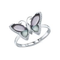 Серебряное кольцо с фианитами и кошачьим глазом