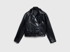 Короткая косуха из искусственной кожи, Черный