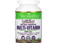 Paradise Herbs, Earth's Blend, комплекс суперфудов и мультивитаминов с железом, для приема один раз в день, 60 вегетарианских капсул