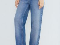 Прямые джинсы с отворотами, Голубой