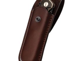 Чехол для складного ножа на пояс, 140 мм, кнопка, коричневый