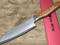 Кухонный нож Shimomura Сантоку 160 мм, сталь VG-10 в обкладах из дамаска, рукоять Pakka wood