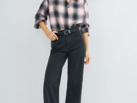 Рубашка в клетку со стразами, Розовый