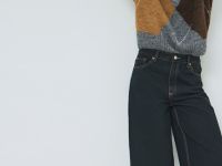 Широкие джинсы с подворотами, Синий