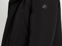 Пуховое полупальто с накладными карманами и капюшоном