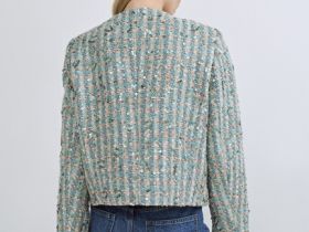 Укороченный твидовый жакет, Зеленый