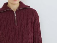 Джемпер с косами и воротником-стойкой на молнии, Фиолетовый