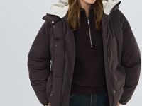 Утеплённая куртка с капюшоном, Коричневый