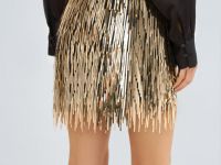 Мини-юбка с длинными пайетками, Золотой