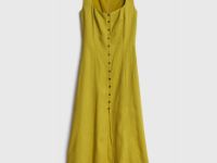 Платье из смесового льна с вырезом каре, Желтый