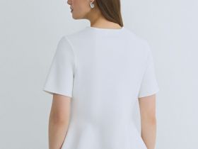 Кардиган с баской и фигурными пуговицами, Белый