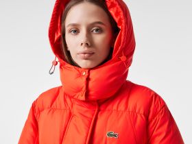 Женский длинный пуховик Lacoste оверсайз с регулируемой талией