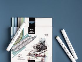 Набор маркеров спиртовых Малевичъ "GrafArt Brush" Серые 12 цветов