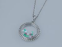 Подвеска из белого золота с бриллиантами, турмалинами, сапфировым стеклом и изумрудами э4781пд07240373