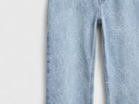 Широкие джинсы на высокой посадке в цветочный жаккард, Голубой