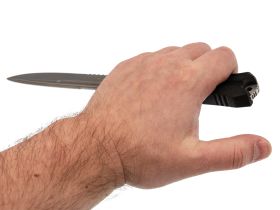 Тактический нож Mr.Blade Leshiy serrated blackwash, сталь AUS-8, рукоять Black Elastron