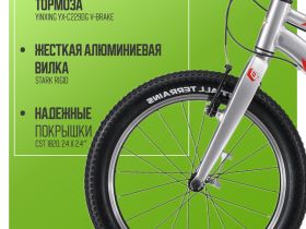 Детский велосипед Stark Geek 20, год 2024, цвет Серый-Красный