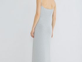 Платье макси на тонких бретелях, Серый