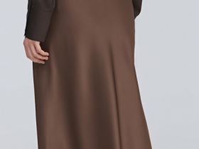 Атласная юбка миди А-силуэта, Коричневый