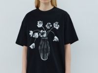 Футболка с цветочным декором из пайеток, Черный