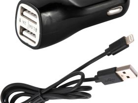 Автомобильное зарядное устройство Red Line AC2-20 USB/USB с кабелем Apple Lightning 10 Вт Чёрное