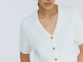 Укороченный кардиган с коротким рукавом, Белый