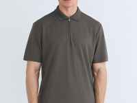 Поло из техноткани с воротником на молнии, Коричневый