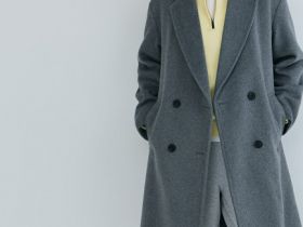 Длинное двубортное пальто из шерсти, Серый