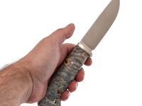 Охотничий нож Панцуй, сталь M398, рукоять кап березы, синий