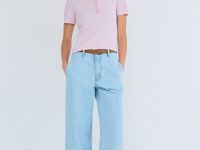 Поло в рубчик с коротким рукавом, Розовый