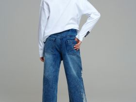 Брюки текстильные джинсовые утепленные флисом для девочек