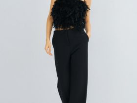 Топ с натуральными перьями, Черный