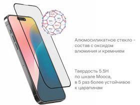 Защитное стекло uBear Extreme Nano Shield для Apple iPhone 16 с чёрной рамкой